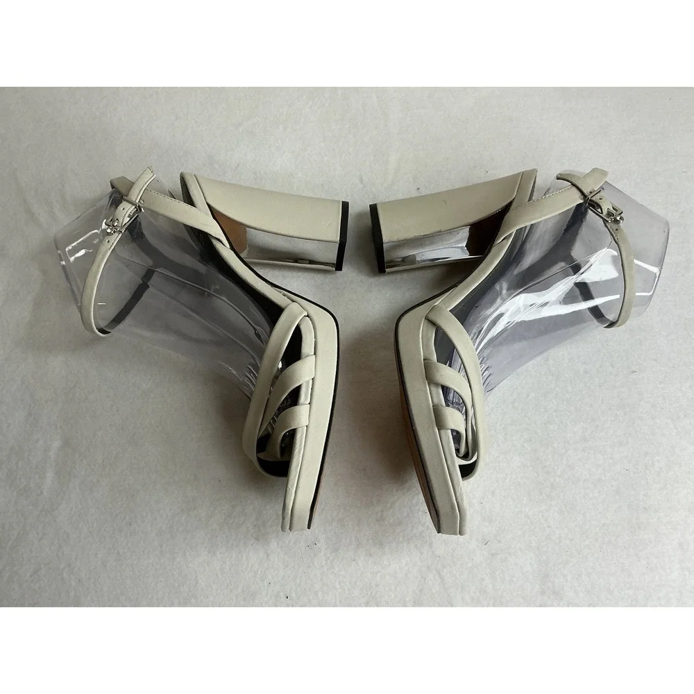 Franco Sarto Damalis Stone Square Toe Block Leather Strappy Heels 10M